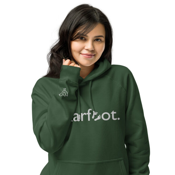 unisex-eco-raglan-hoodie-bottle-green-front-6919b38ad1cdf.jpg Lieblingshoodie mit Huhn (Bio)