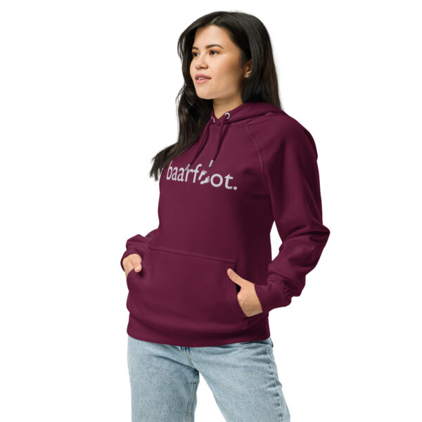unisex-eco-raglan-hoodie-burgundy-left-front-6919b38acd38b-1.jpg Lieblingshoodie mit Huhn (Bio)